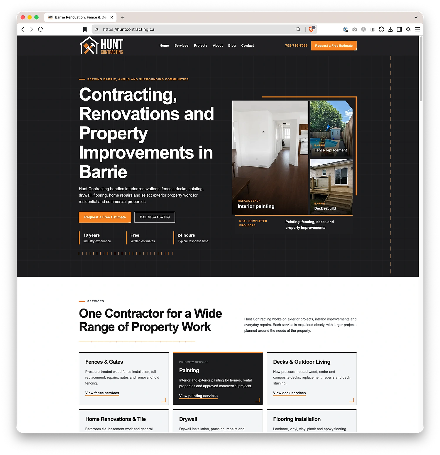 Hunt Contracting public website shown on desktop