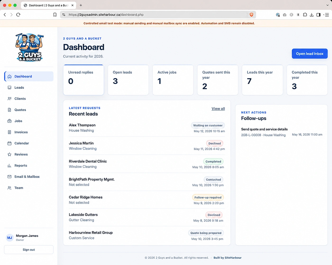 Sanitized 2 Guys and a Bucket custom operations dashboard sample