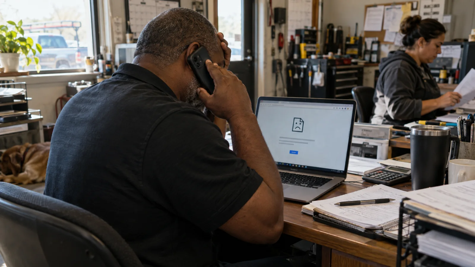 Small business owner dealing with a website hosting problem