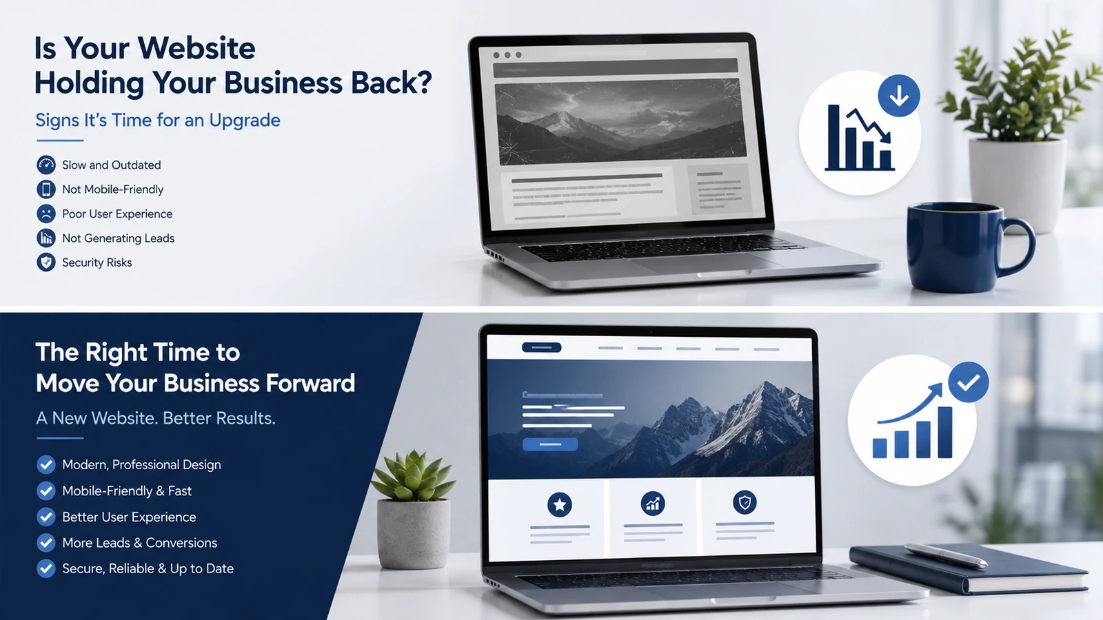 Signs an old business website may be holding the business back, including slow speed, poor mobile usability and security risks.